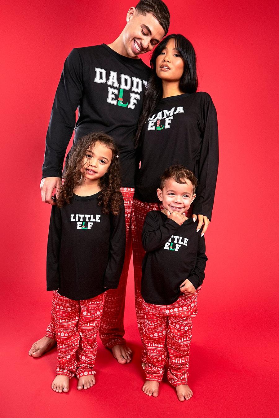 Set pigiama di famiglia con slogan natalizio Mama Elf, Black negro
