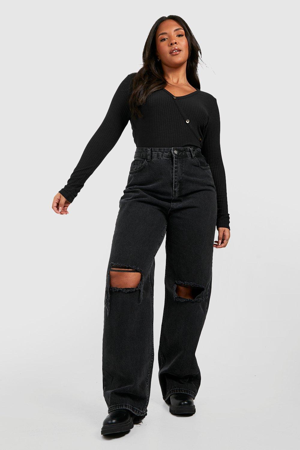 Plus Soft Rib Button Detail V Neck Top | boohoo