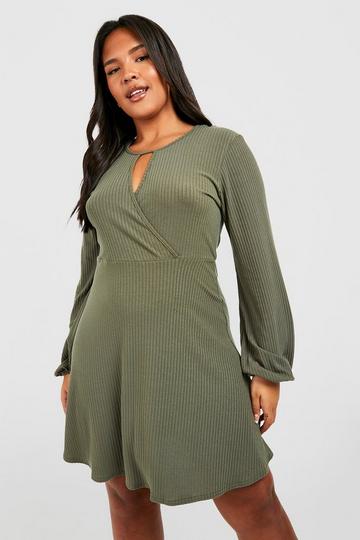 Plus Cut Out Skater Dress khaki