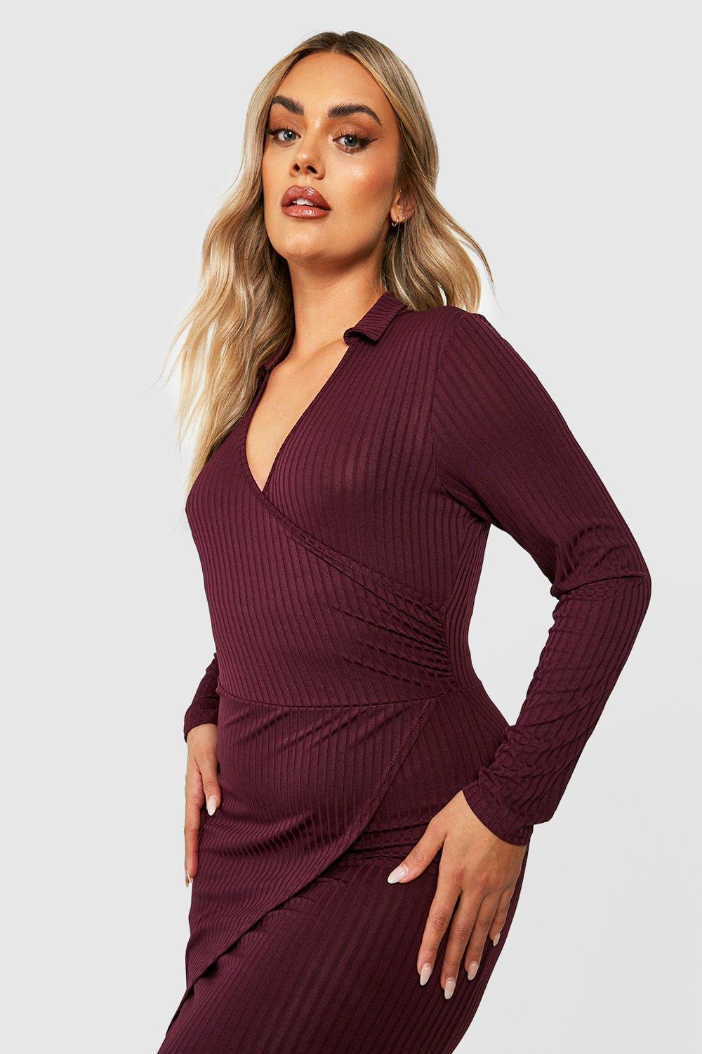 Ribbed wrap hot sale midi dress