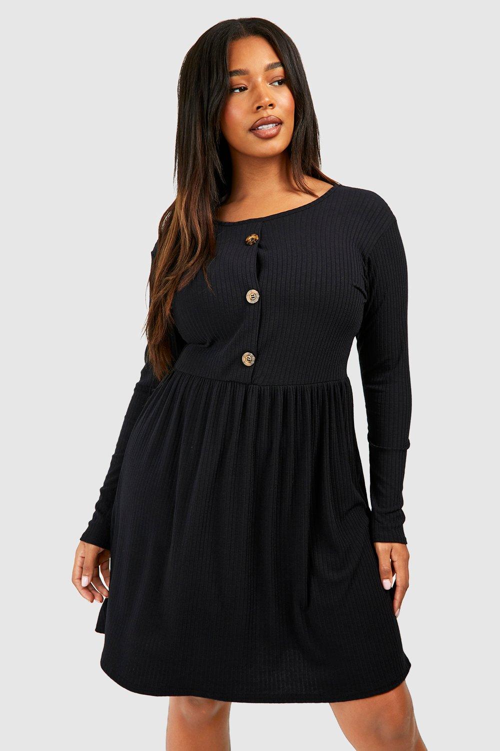 Boohoo black button store dress