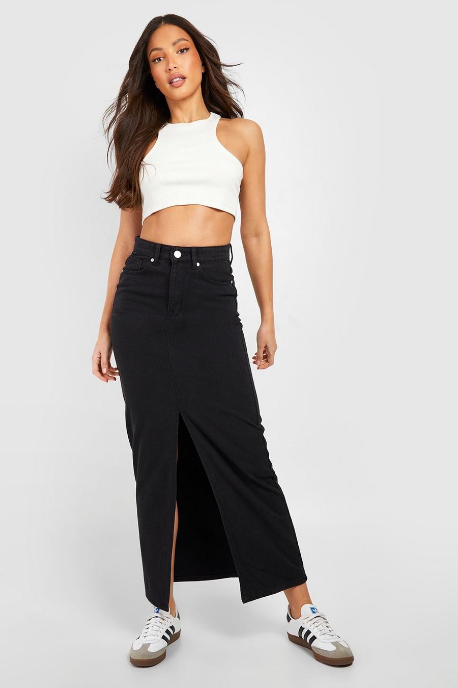 Black svart Tall Denim Split Front Maxi Skirt