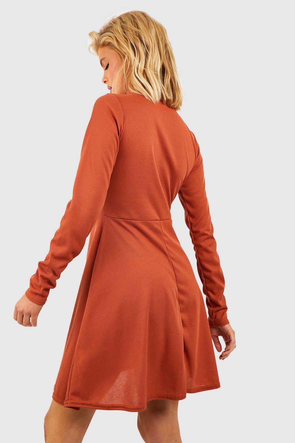 Rust colored dress long sleeve sales