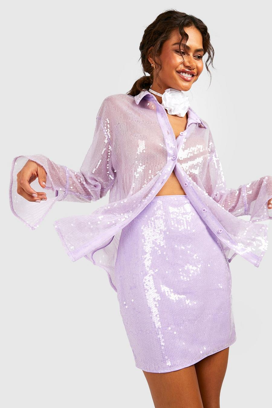 Lilac violet Pastel Sequin Mini Skirt image number 1