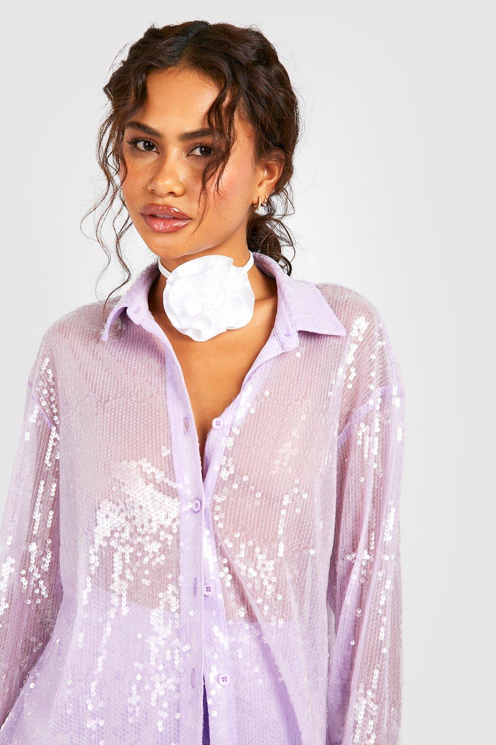 Plus Oversized Deep Cuff Sequin Shirt