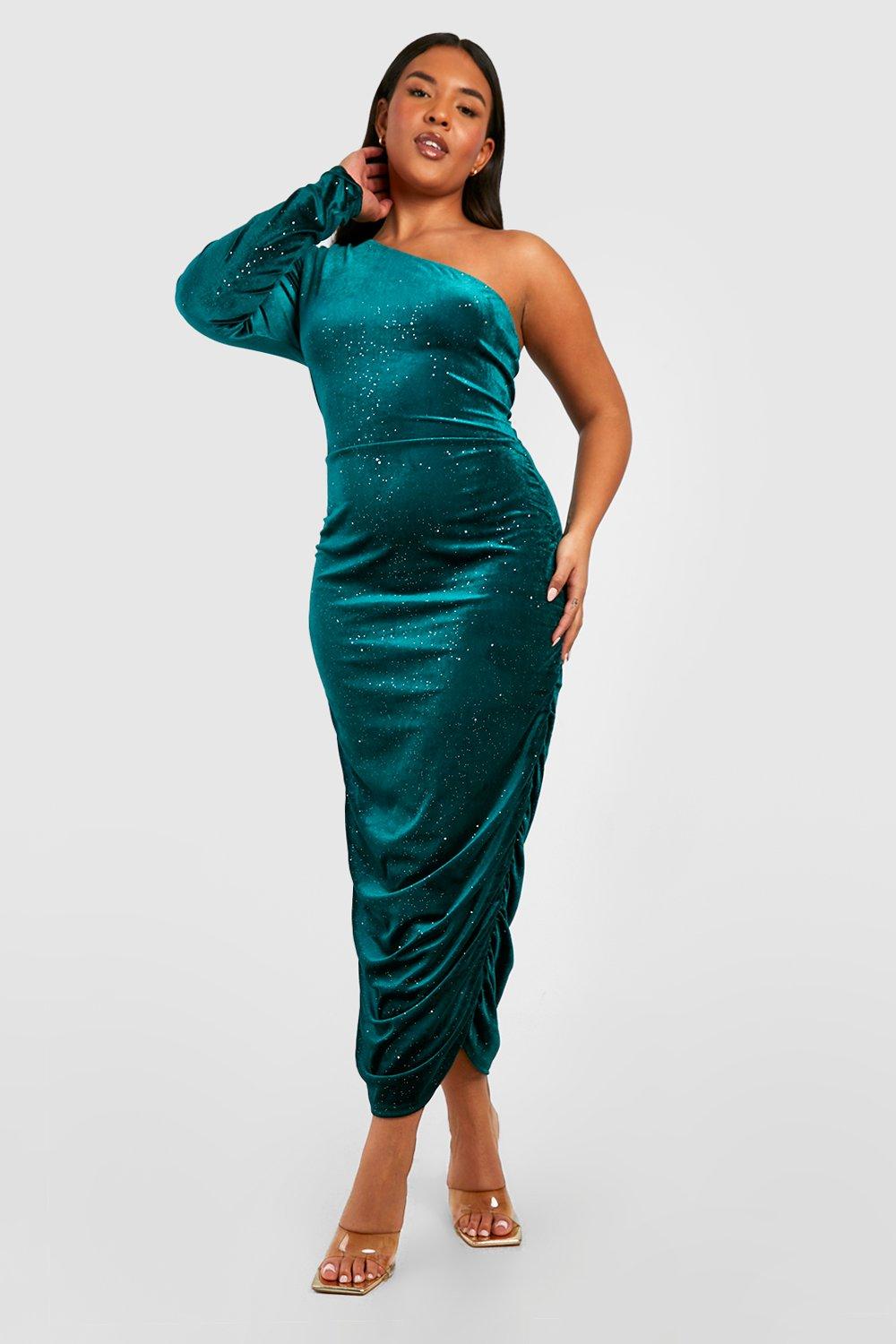 Green velvet hot sale dress boohoo