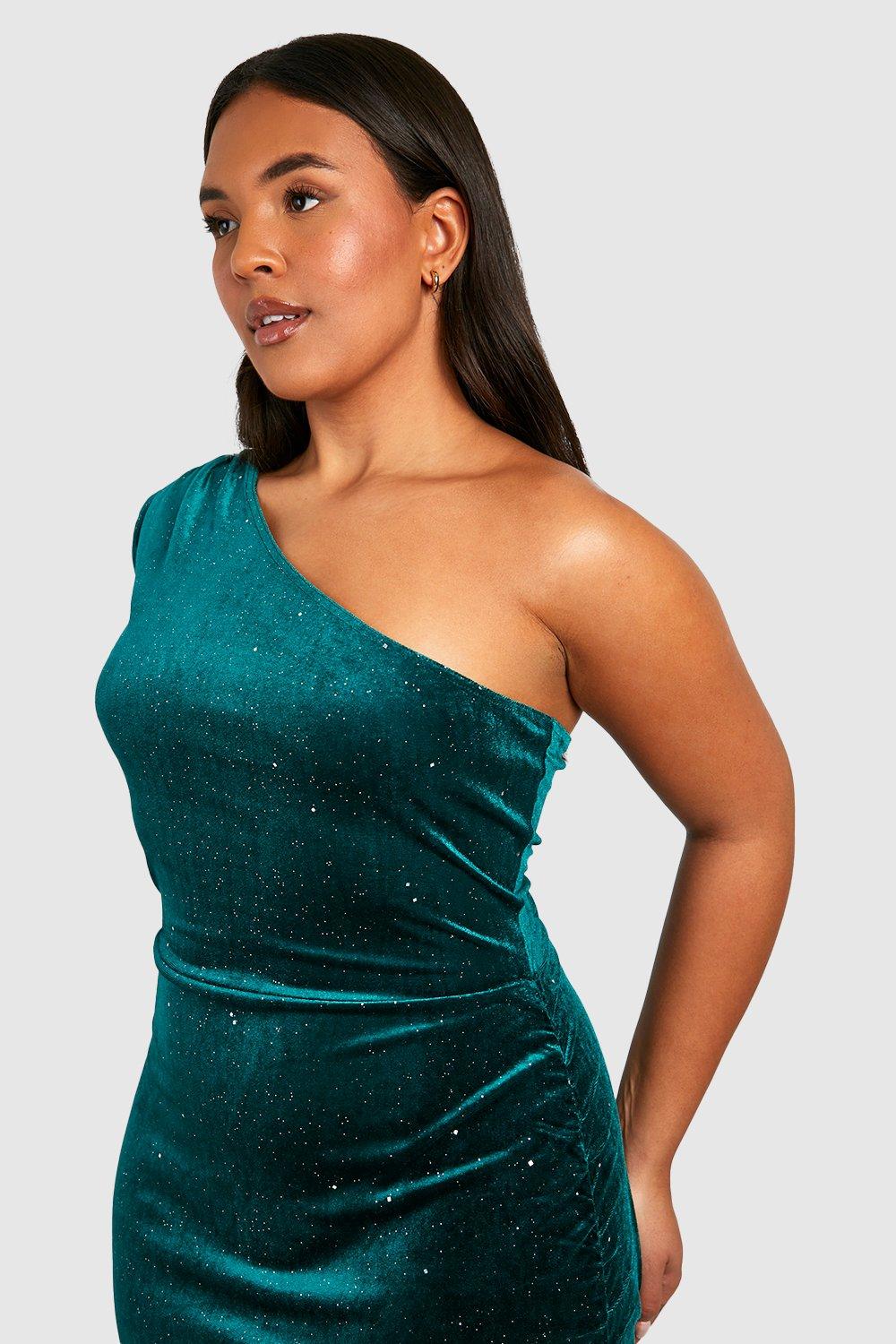 Green velvet 2024 dress boohoo