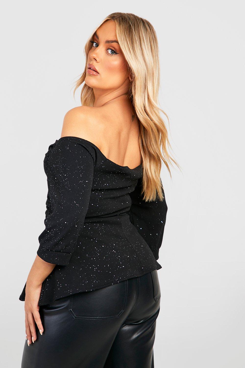 Black glitter store bardot top