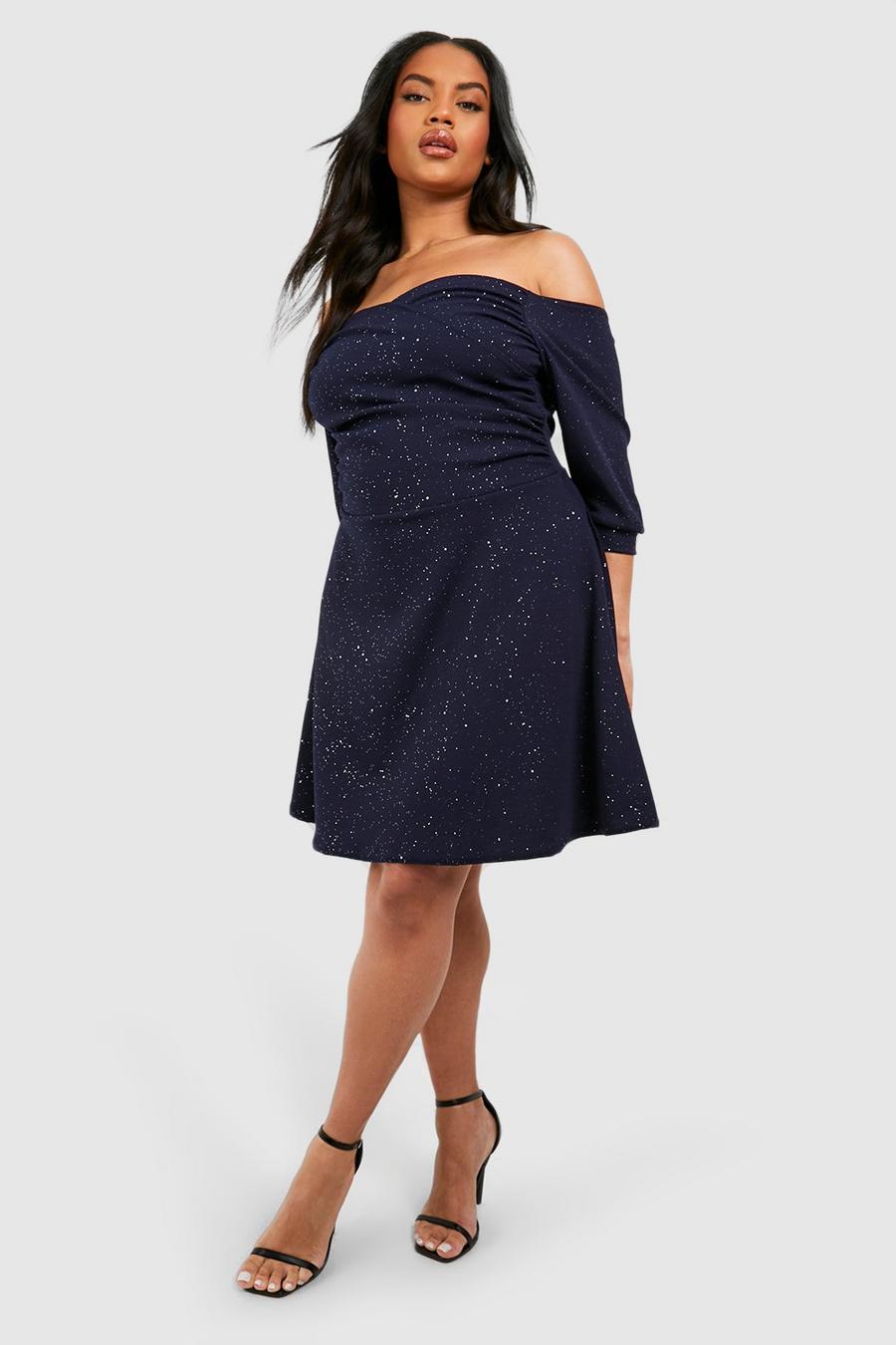 Grande taille - Robe patineuse pailletée, Navy image number 1
