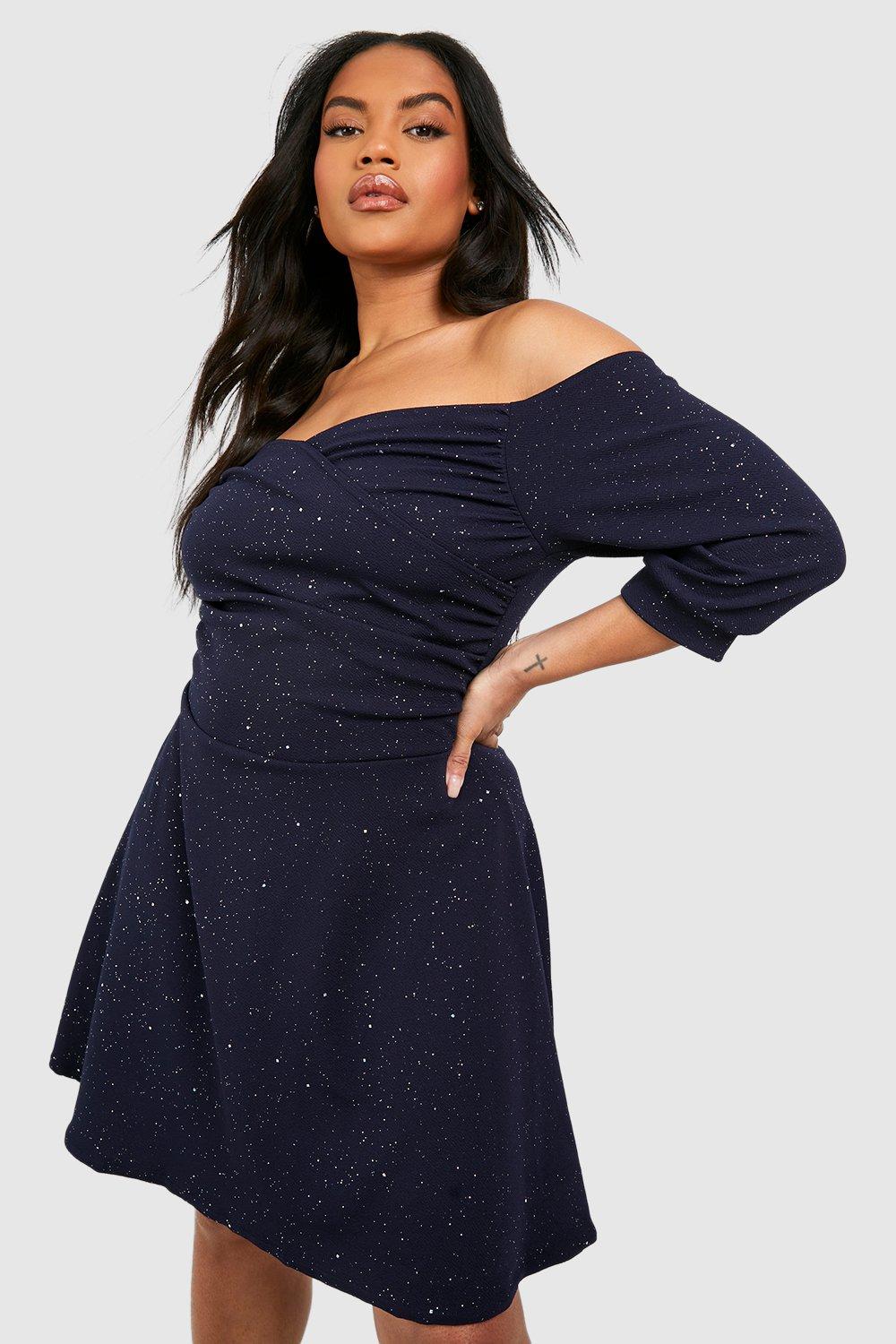 Plus Glitter Scuba Bardot Skater Dress boohoo IE