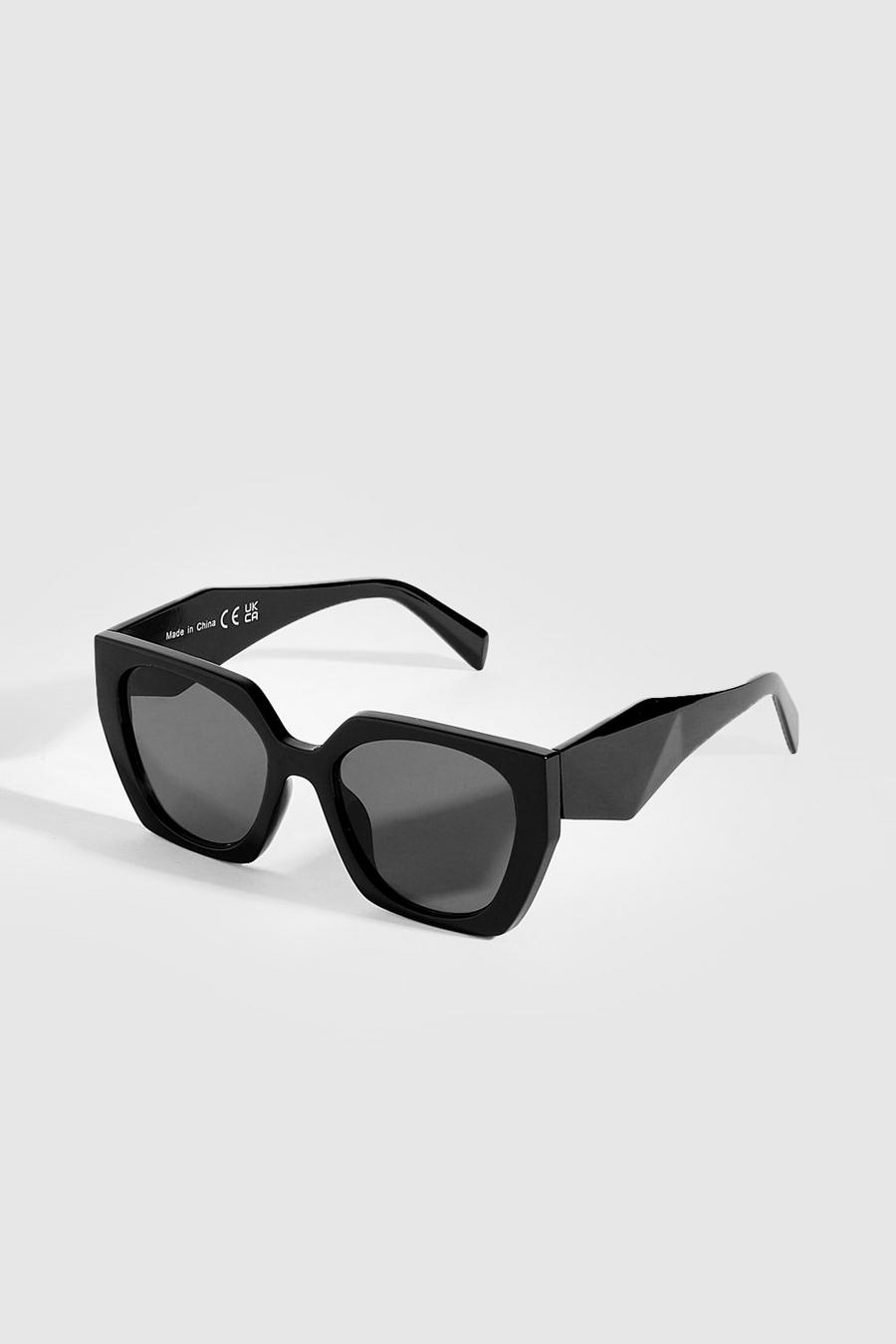 Oversized Angular Black Sunglasses | Boohoo UK