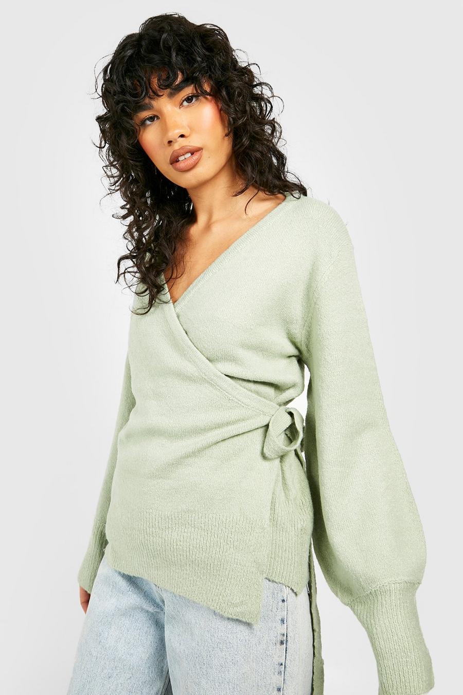 Sage green Wrap Knit Cardigan