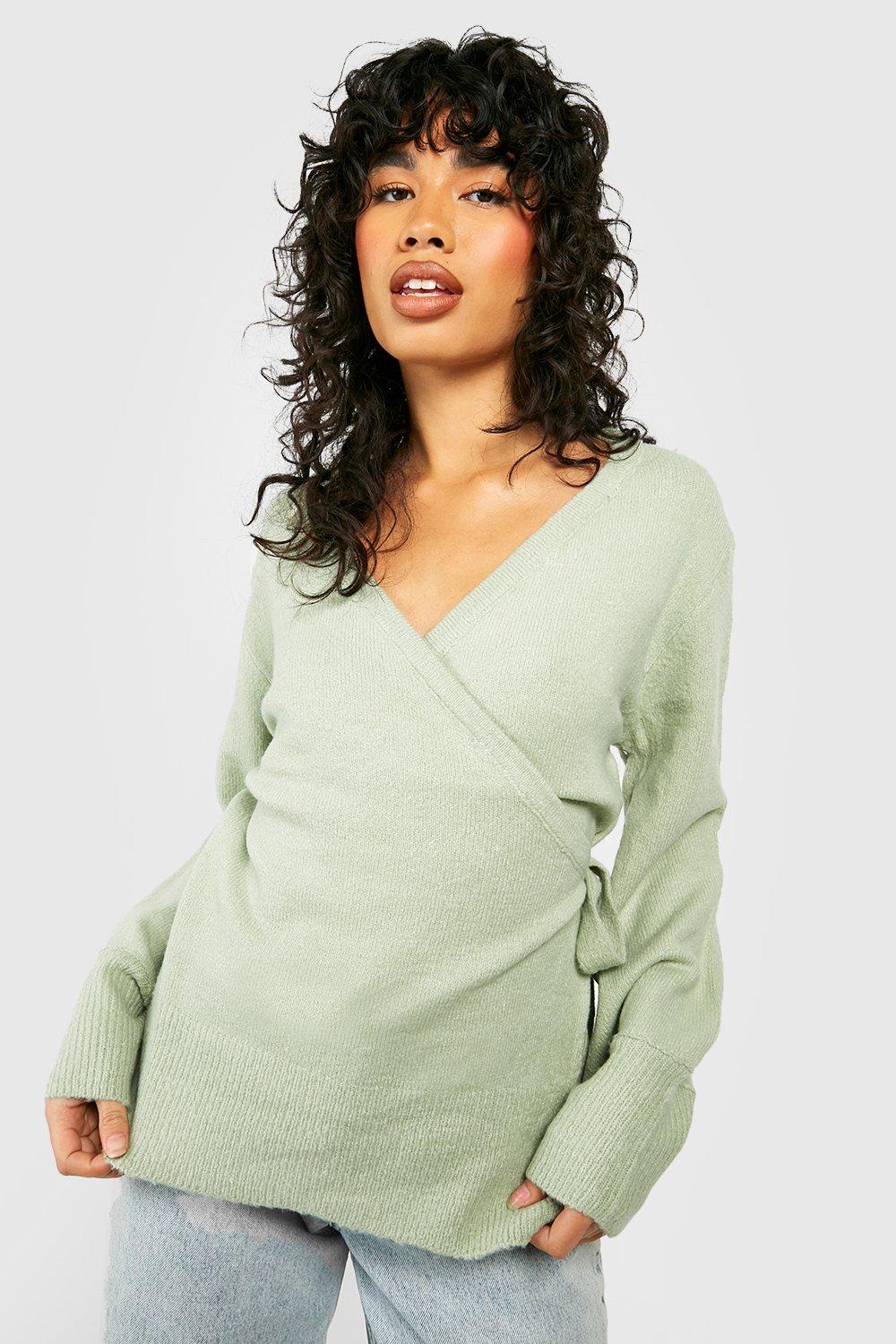 Green wrap outlet cardigan