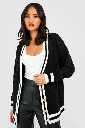 Cable Detail Boyfriend Cardigan black