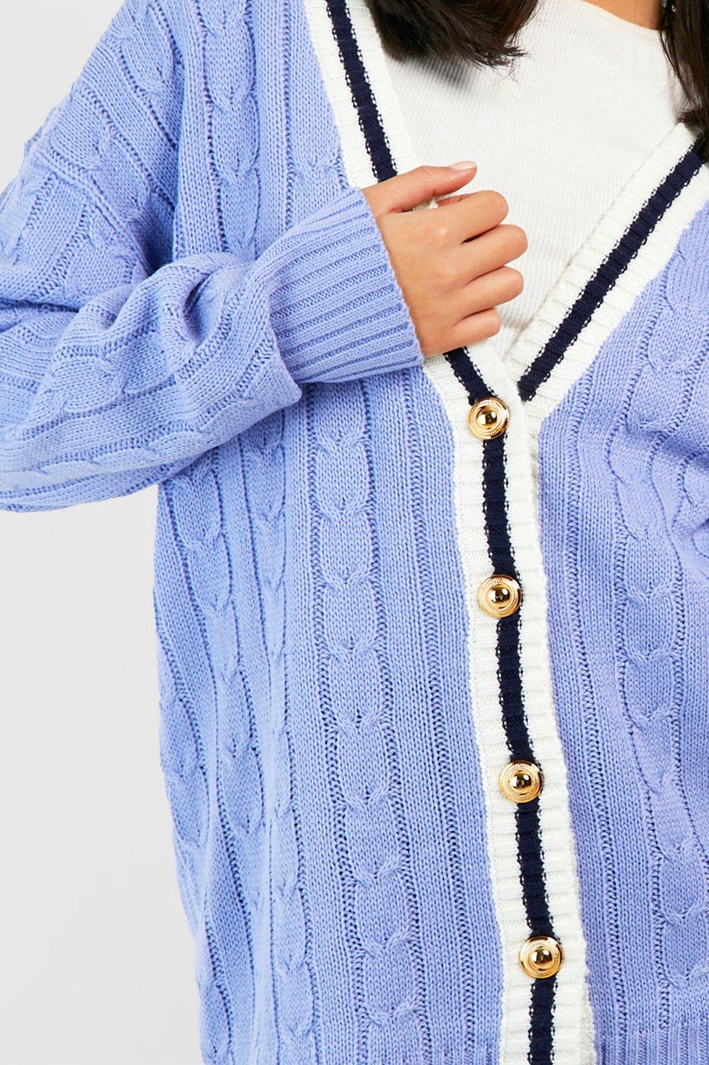 blue cable cardigan