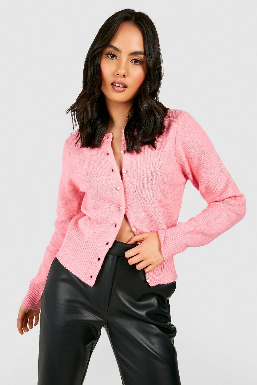 Bubblegum pink Basic Cropped Cardigan