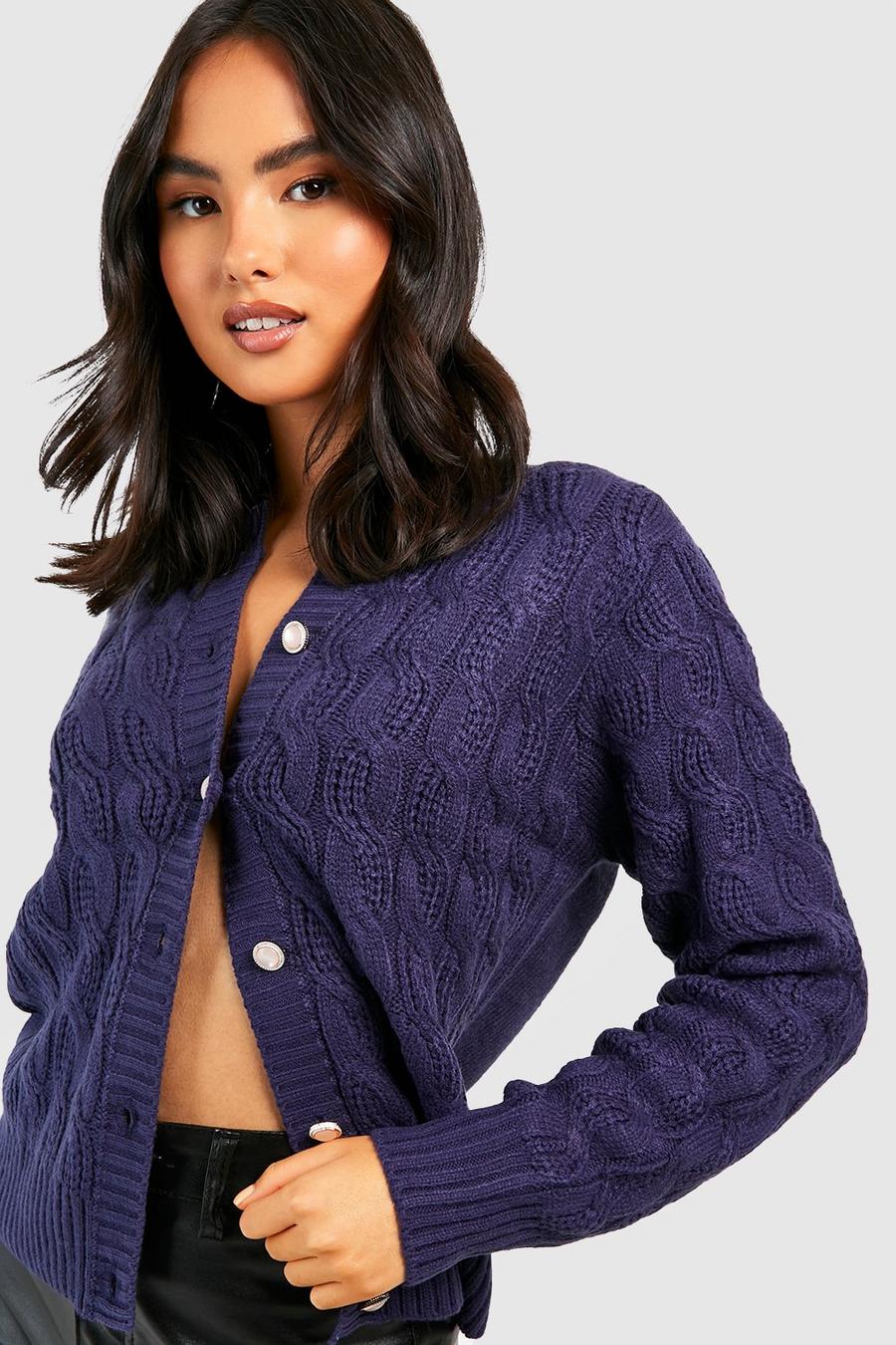 Navy Cable Knit Cardigan image number 1