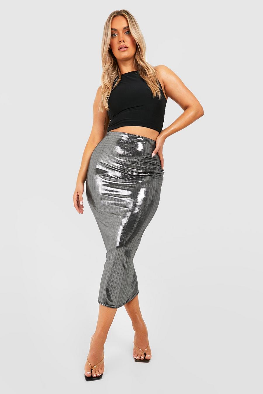 Silver Plus Metallic Midaxi Skirt image number 1
