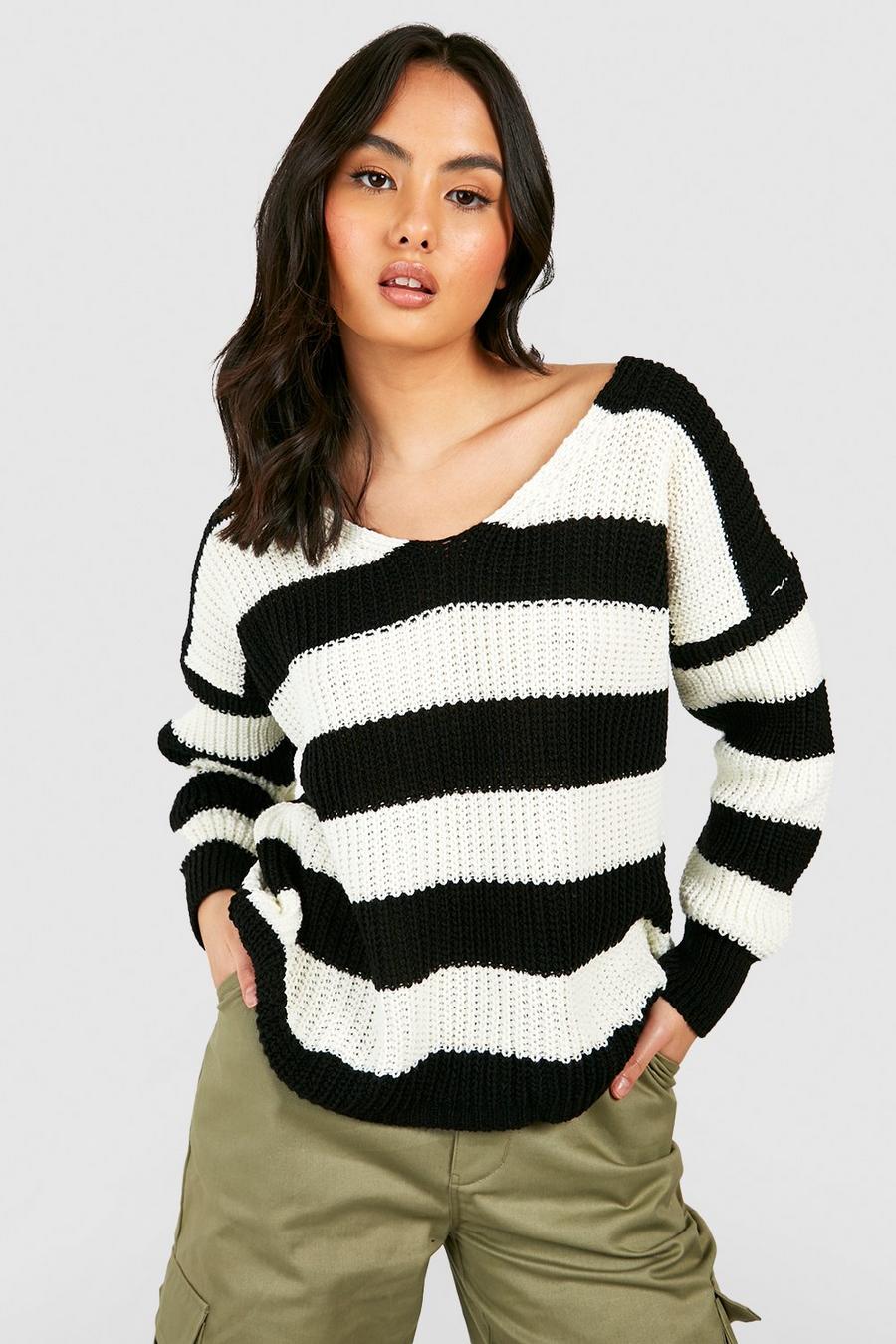 Black Slouchy Stripe Sweater