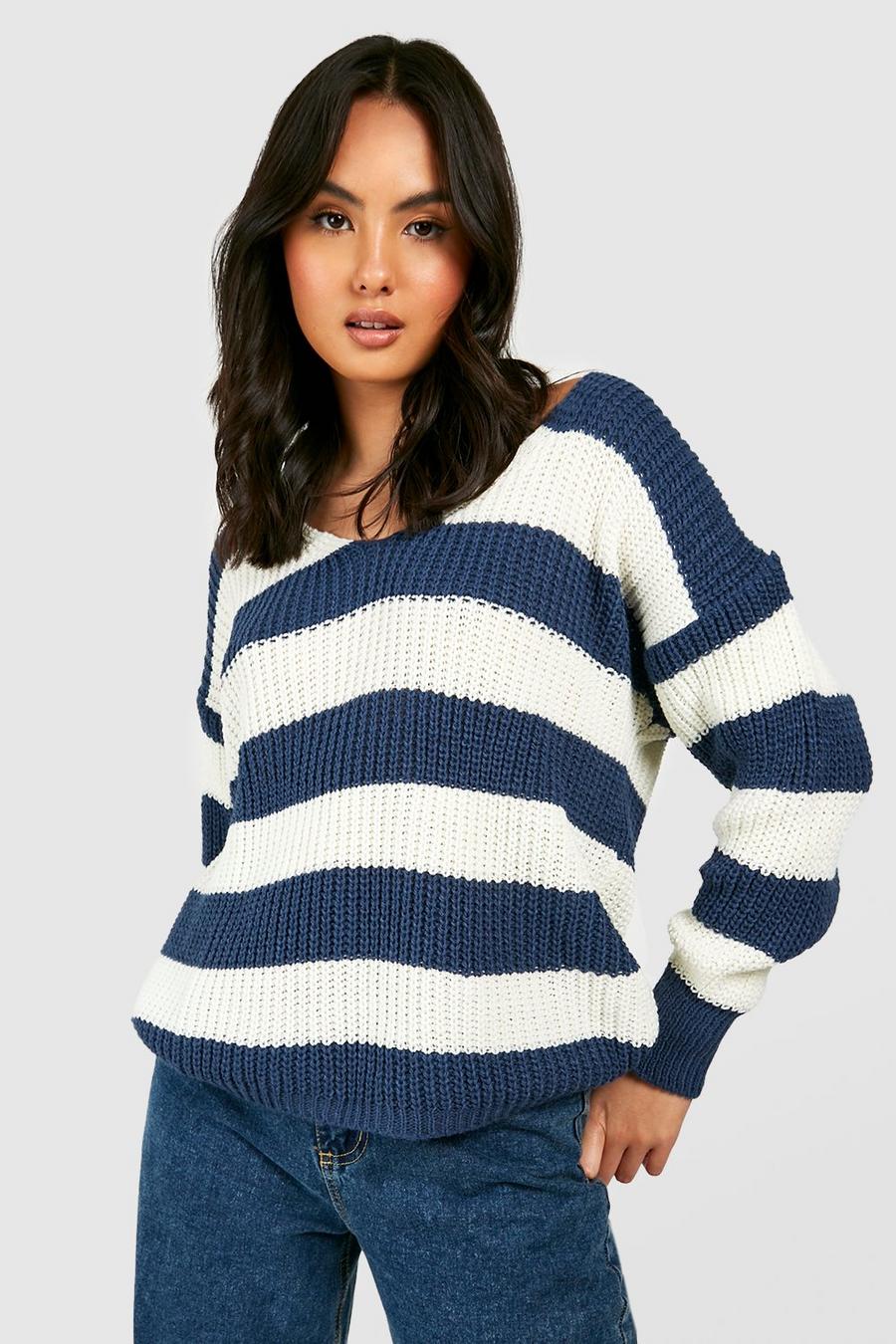 Navy Slouchy Stripe Sweater