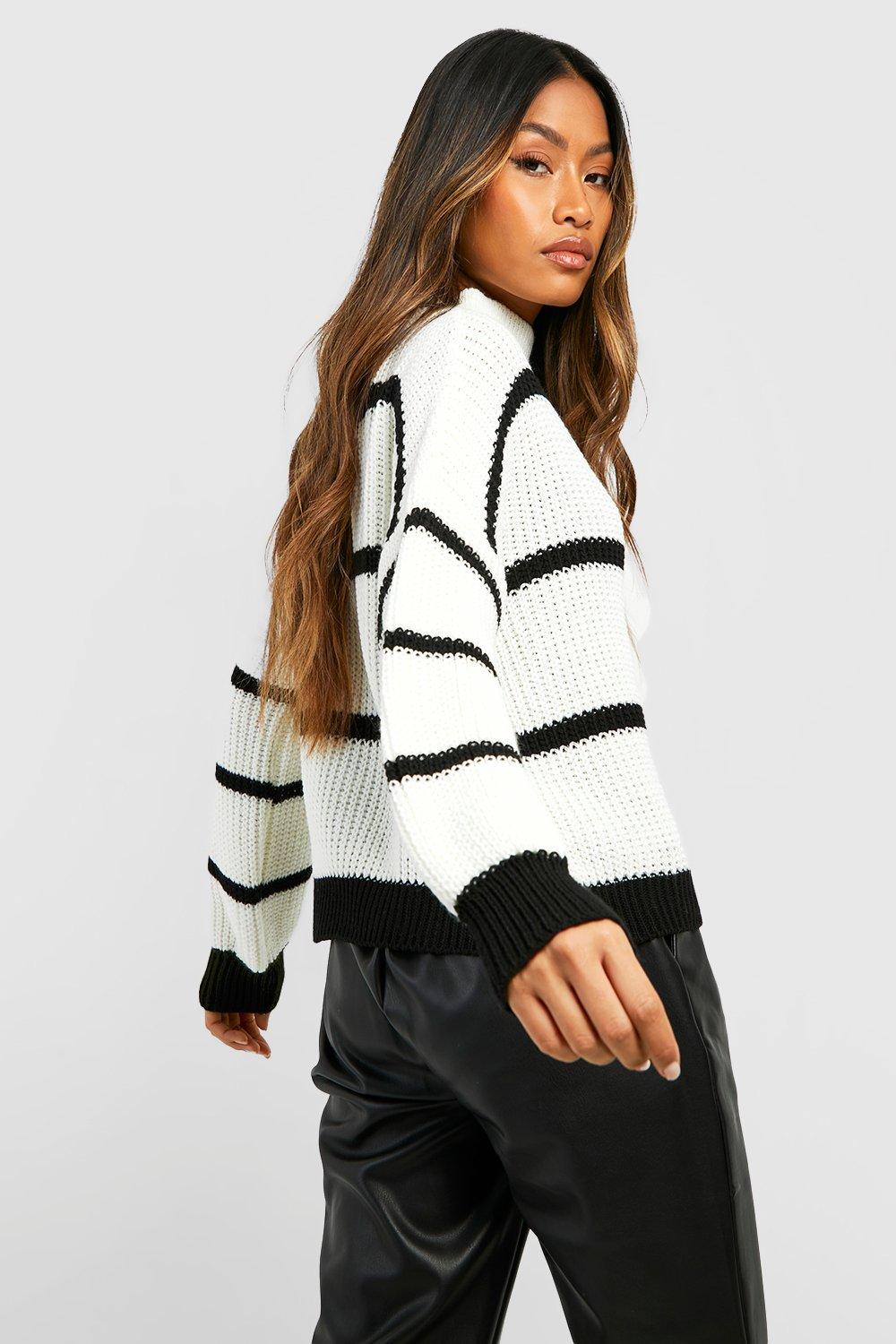 High neck black deals and white striped top