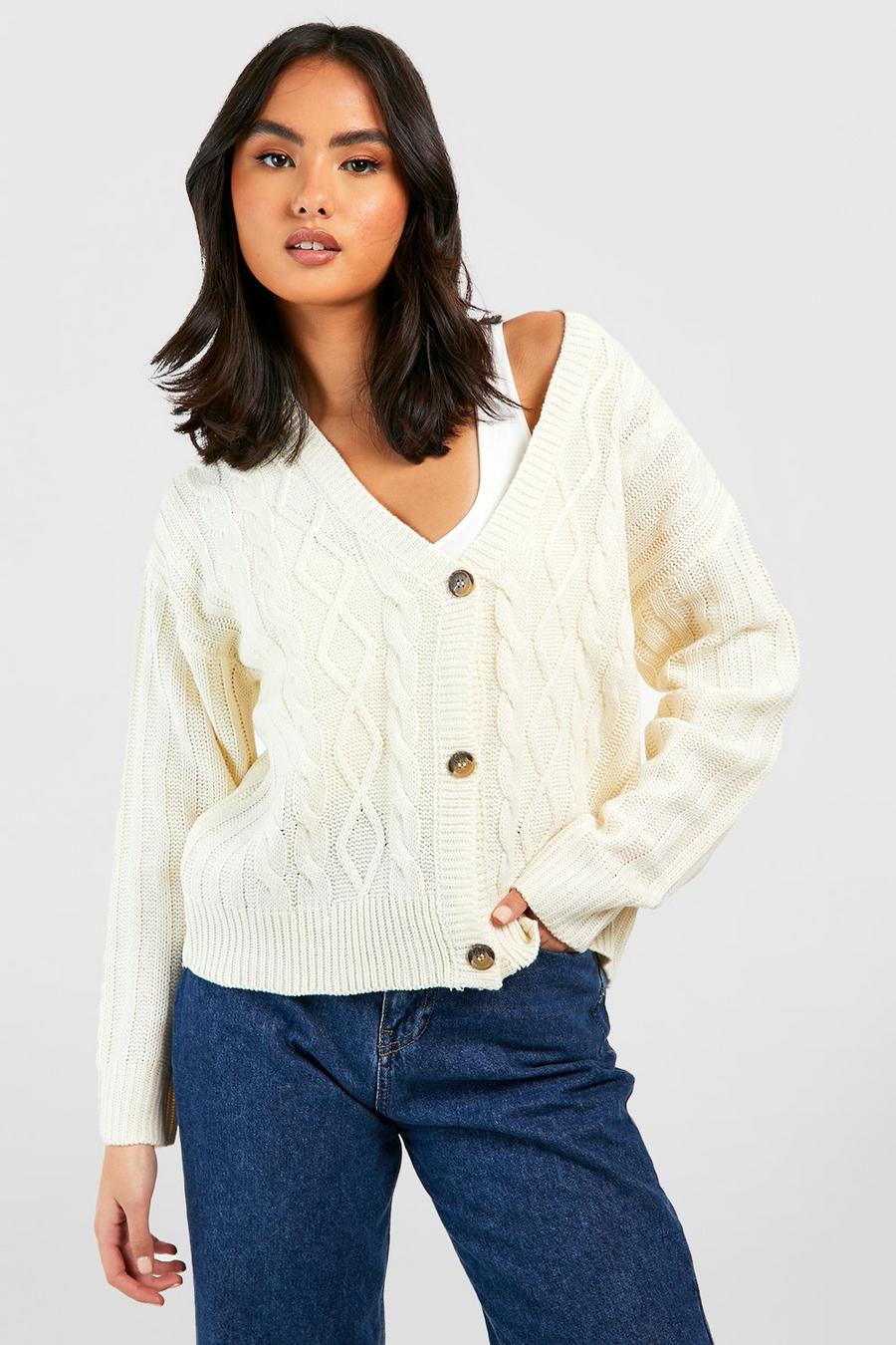 Cream Cable Knit Cardigan image number 1