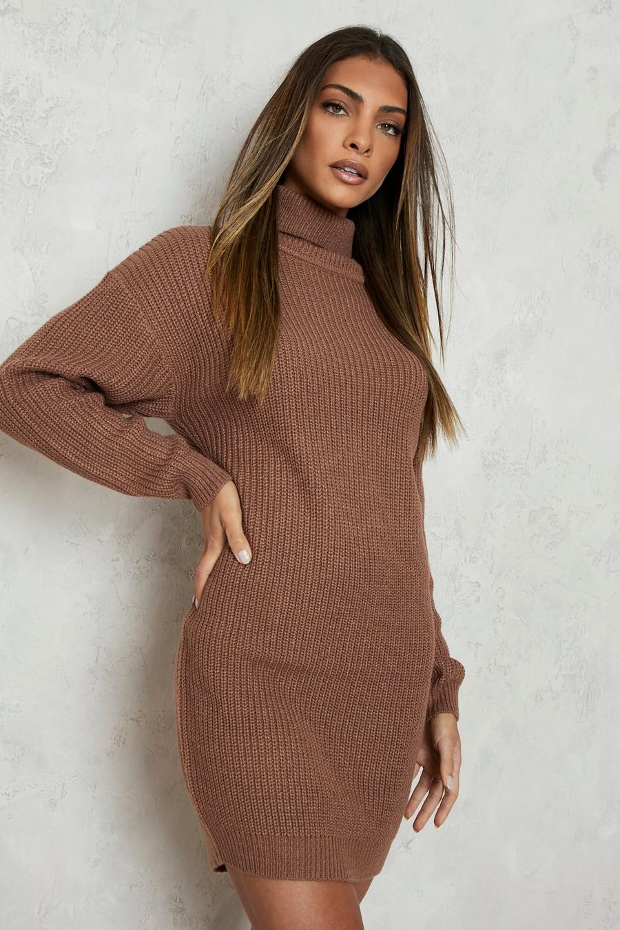 Mocha Turtleneck Sweater Dress image number 1