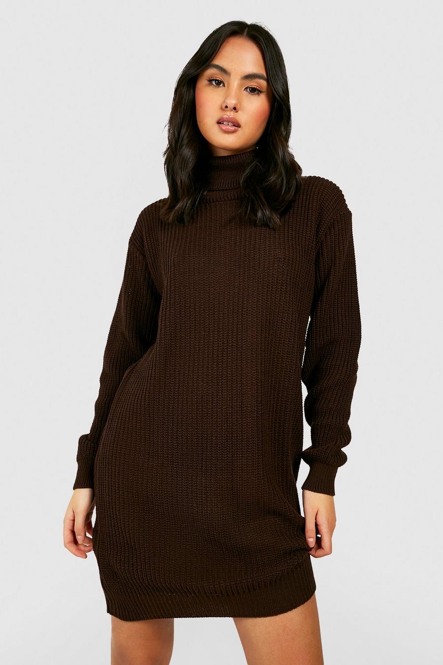Chocolate brown Turtleneck Sweater Dress