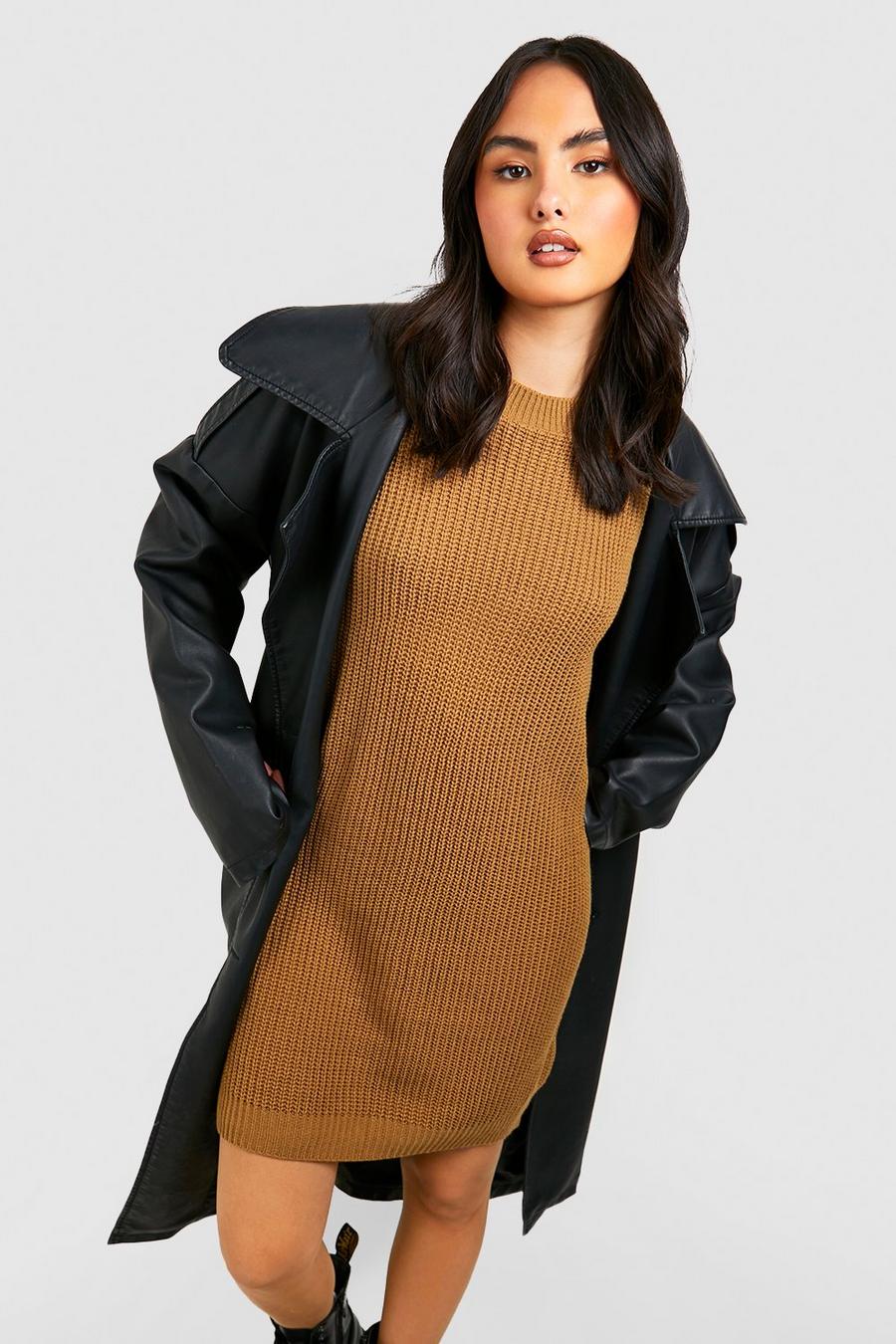 Missguided Tall sweater dress with side split in camel