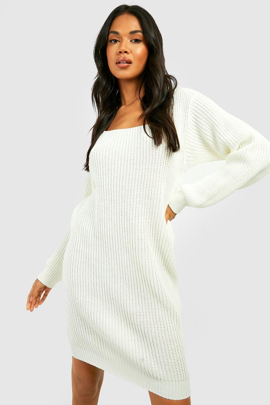 קרם שמלת סוודר דייגים עם צווארון אלכסוני image number 1