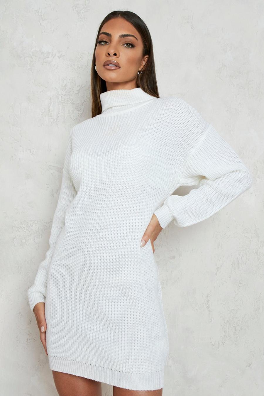 Cream white Turtleneck Sweater Dress