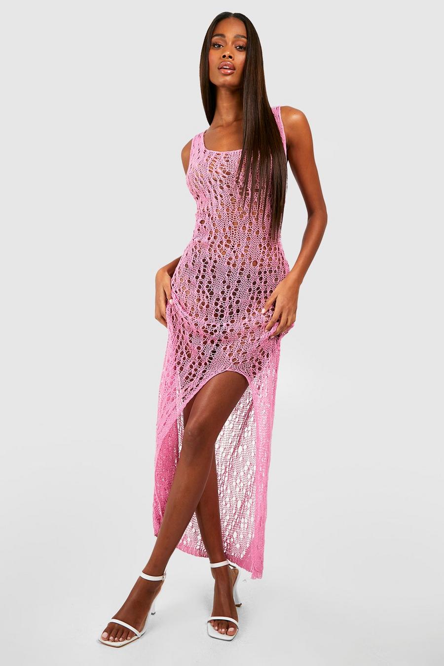 Pink Ladder Fine Knit Split Leg Midi Dress image number 1