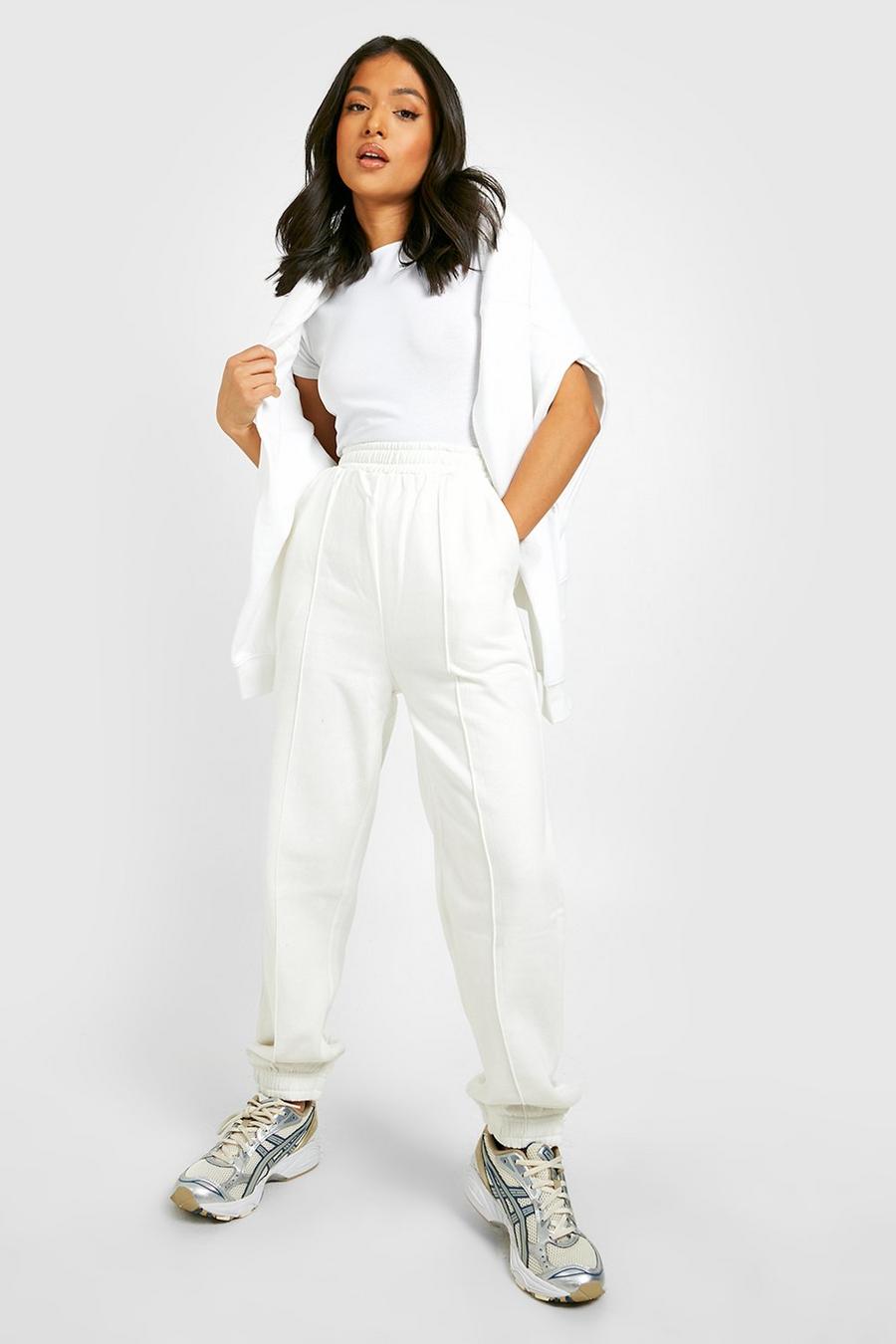 Cream white Pin Tuck Regular Fit Joggers image number 1