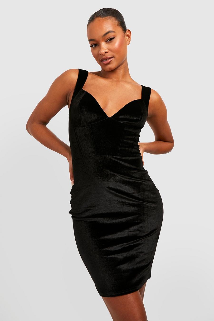 Black Tall Velvet Corset Wrap Mini Dress image number 1