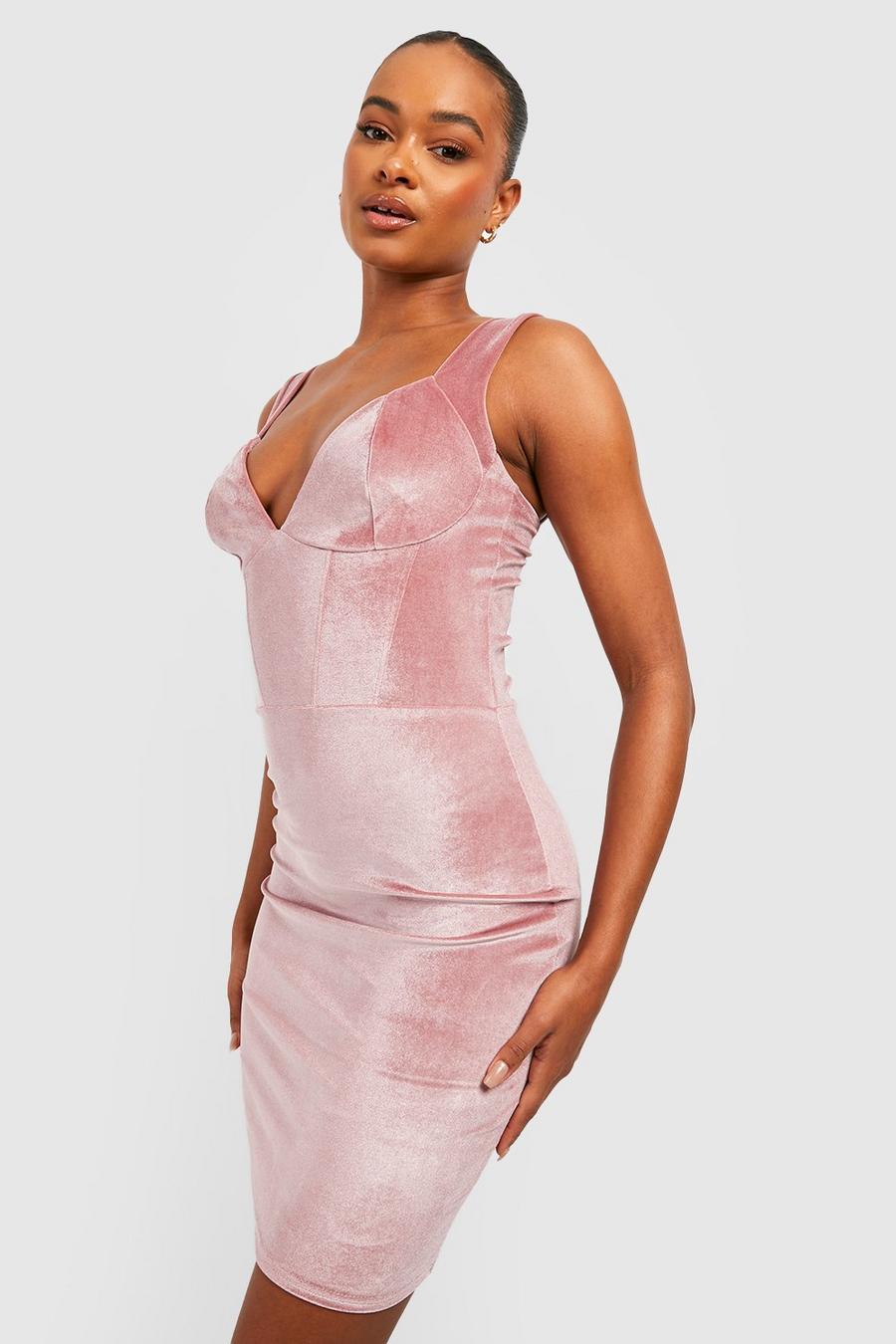 Blush rosa Tall Velvet Corset Wrap Mini Dress image number 1