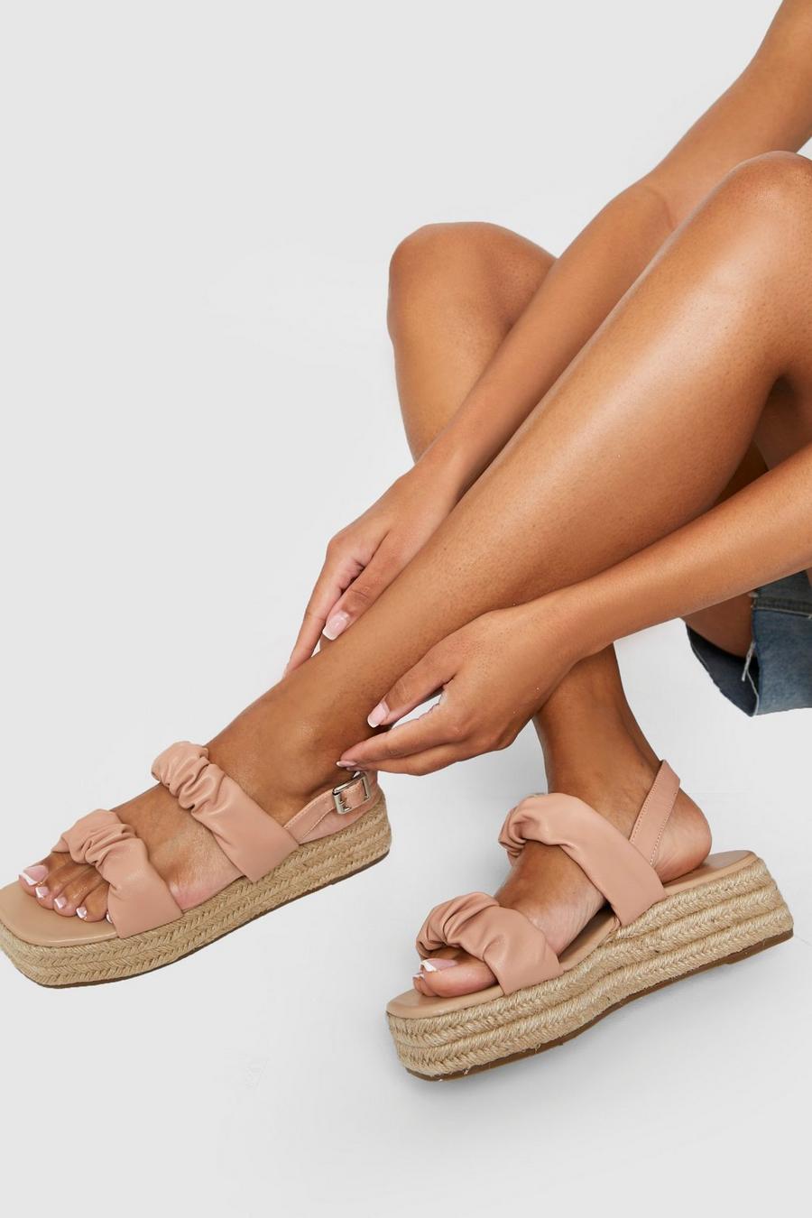 Nude Ruched Detail Square Toe Flatforms image number 1