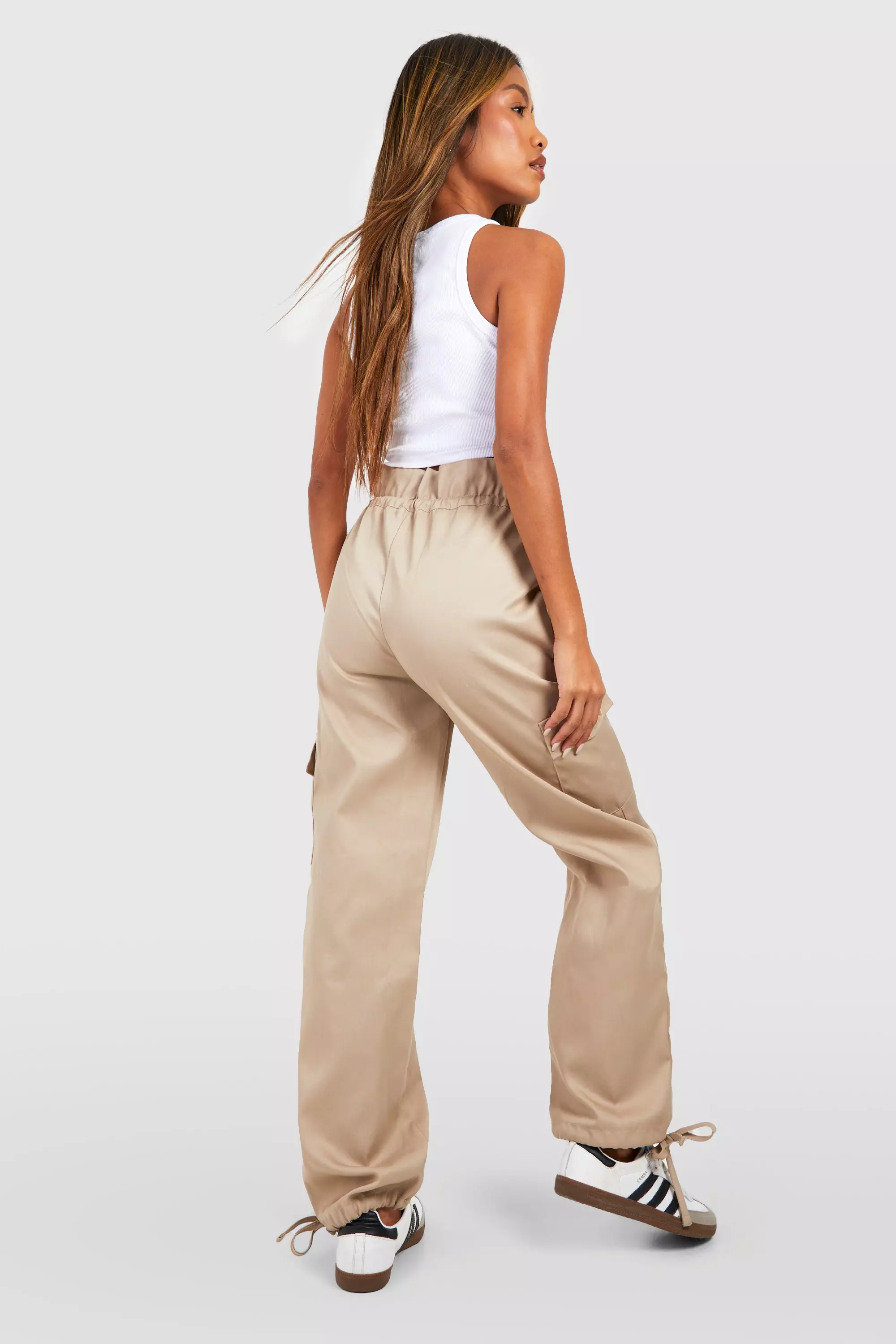 Paper Bag High Waisted Woven Cargo Pants