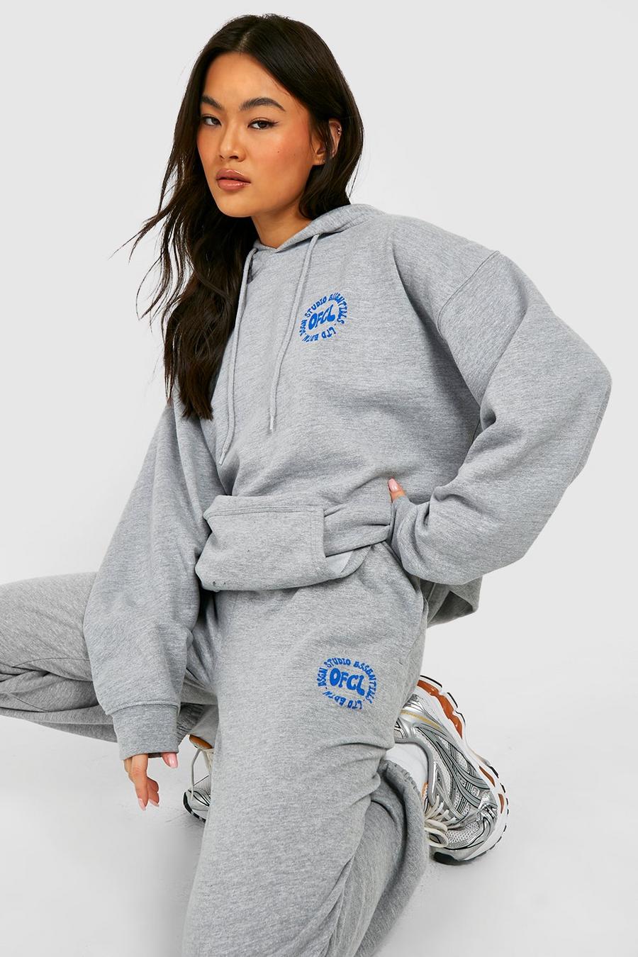 Grey marl Bubble Slogan Hooded Tracksuit  image number 1