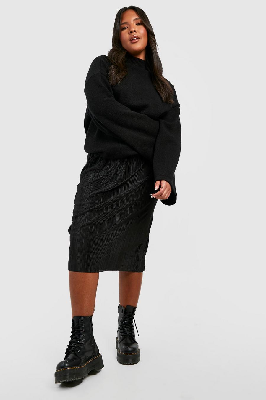 Black Plus Plisse Midi Skirt image number 1