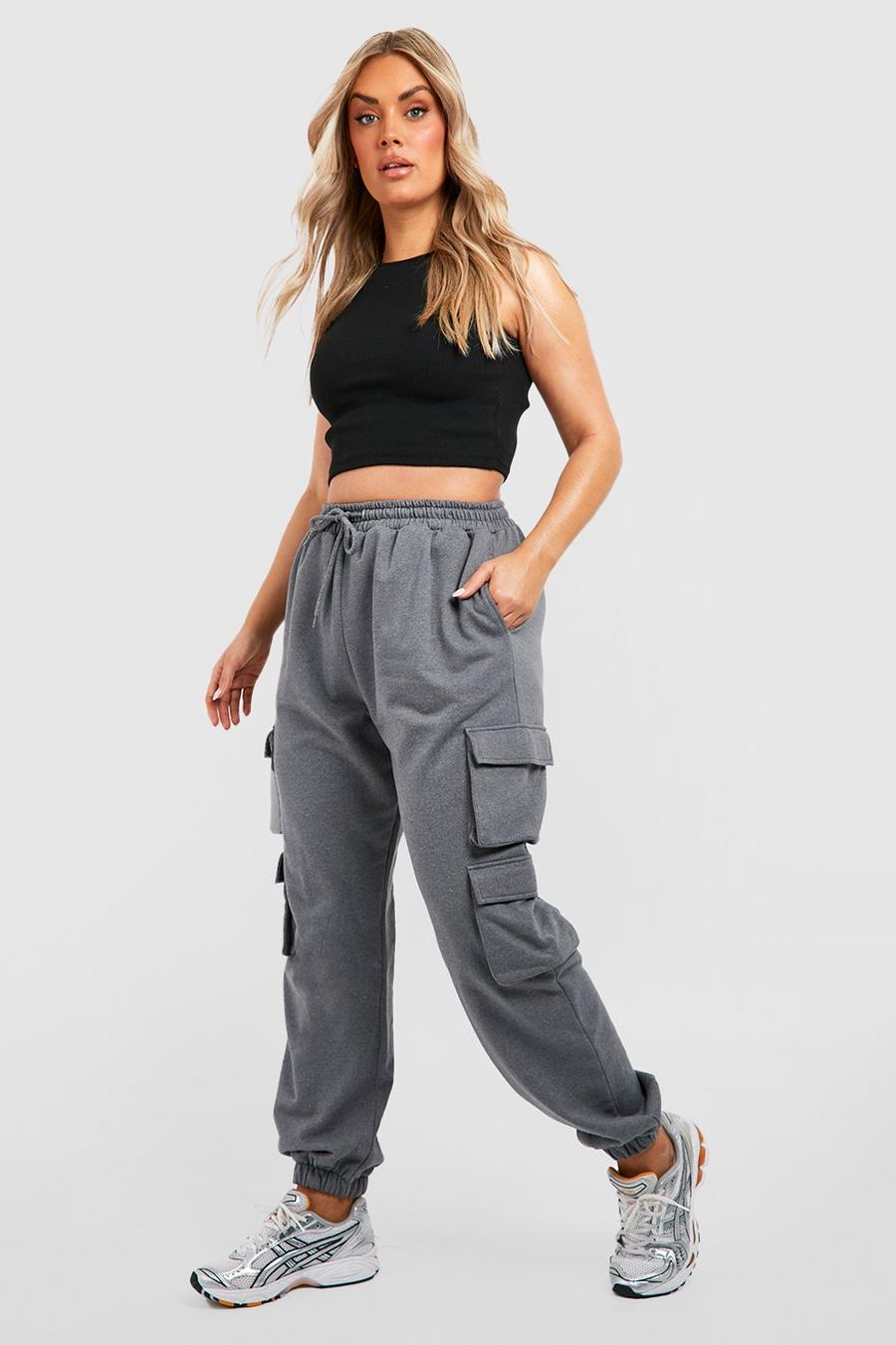 Pantalón deportivo Plus oversize con dos bolsillos cargo, Grey