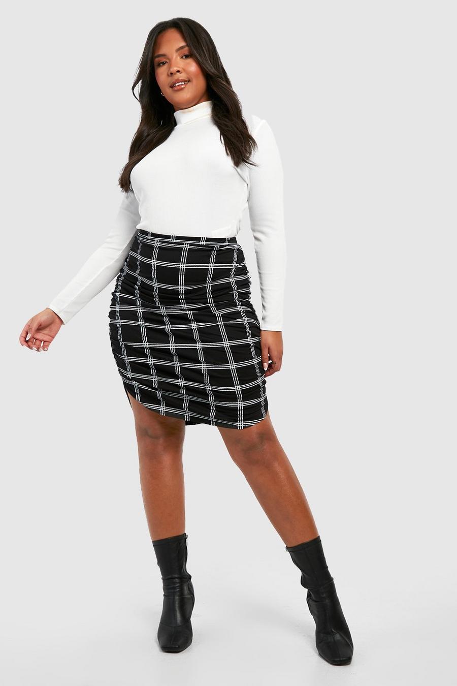 Black negro Plus Check Print Basic Jersey Mini Skirt 