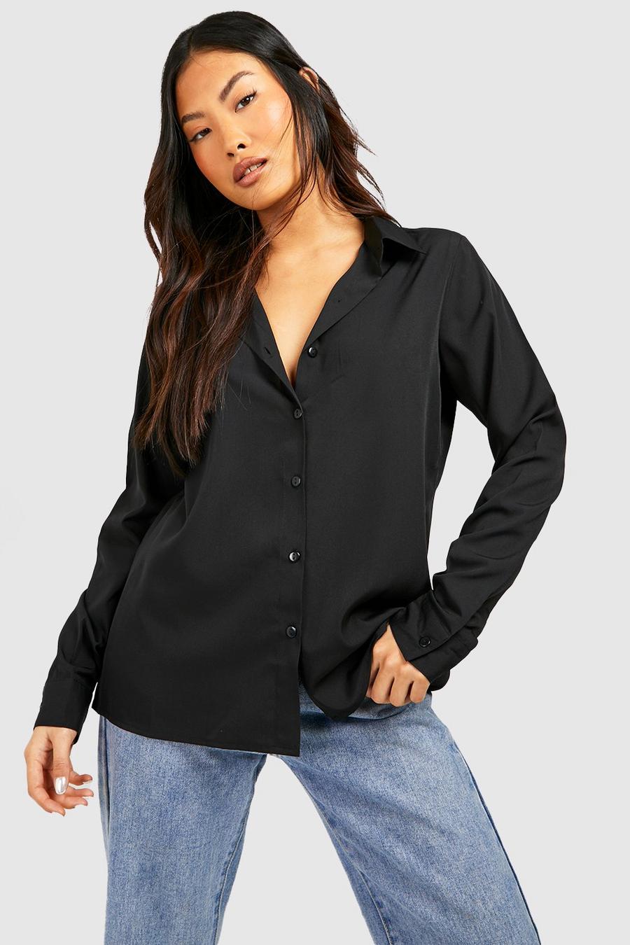 Black Petite Woven Long Sleeve Shirt