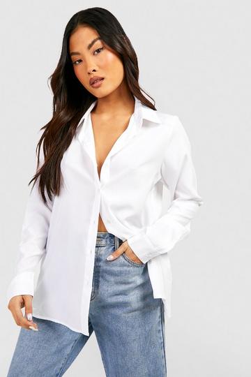 Petite Woven Long Sleeve Shirt white