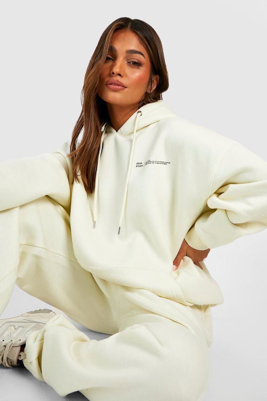 Ecru white Text Slogan Hooded Tracksuit  image number 1