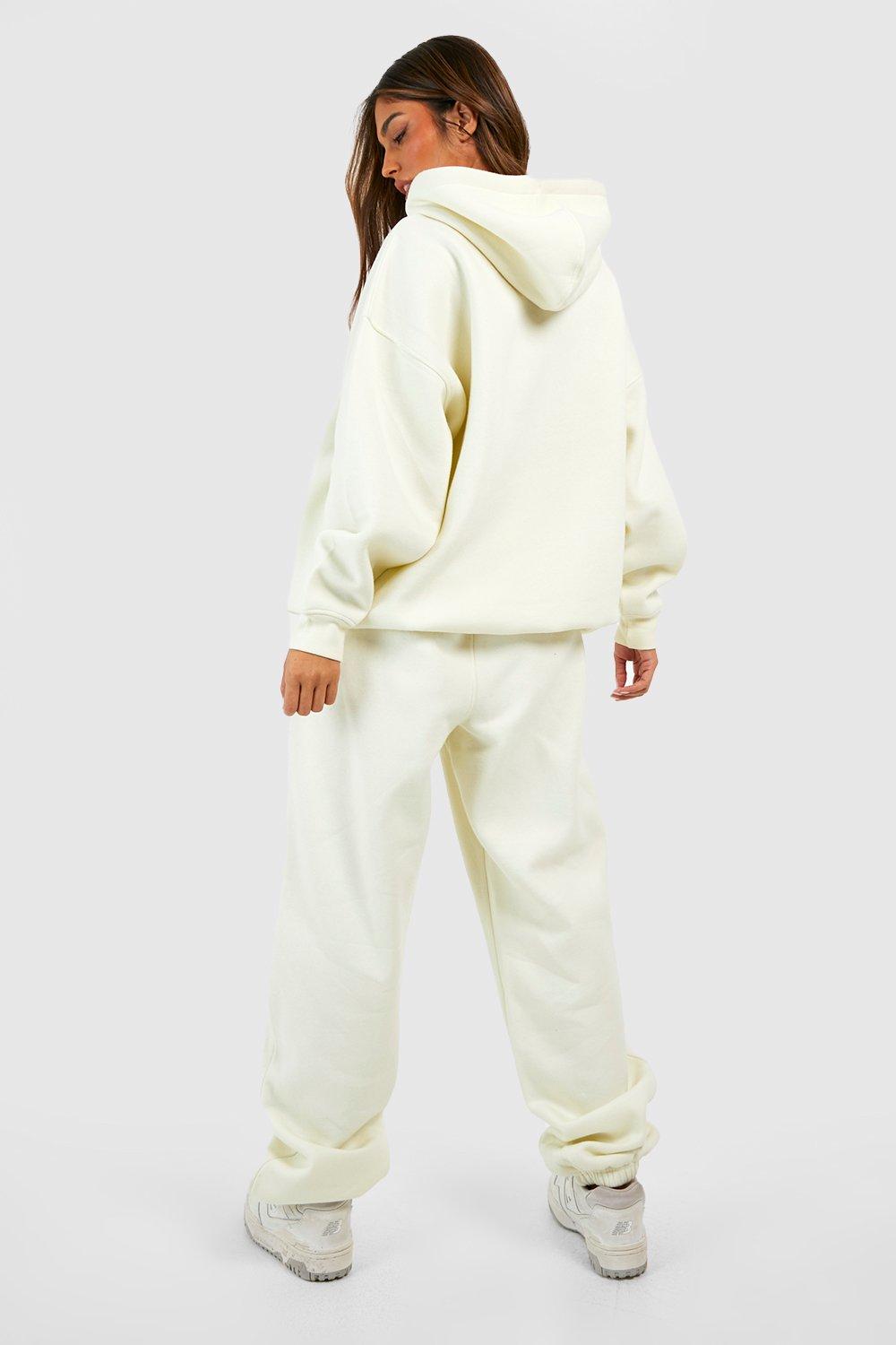 White Slogan Crop Hooded & Jogger Tracksuit - Women's Winter