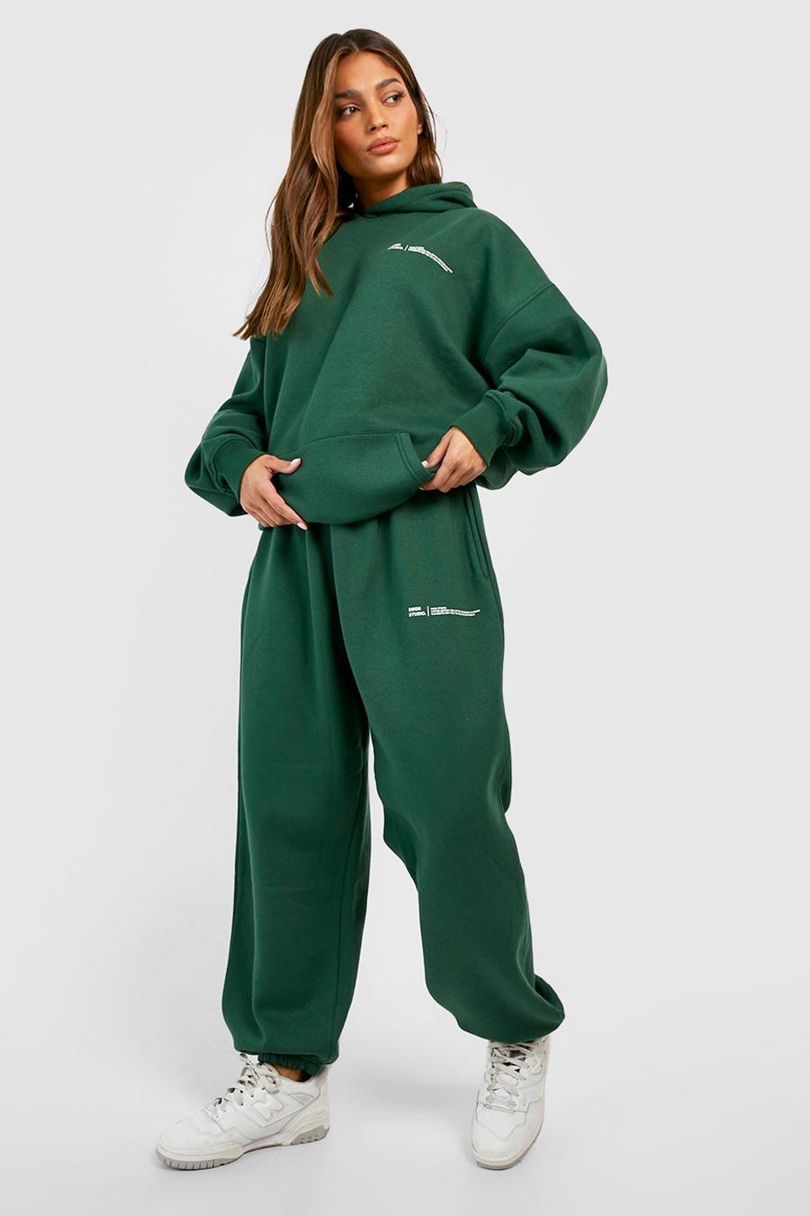 Forest green Text Slogan Hooded Tracksuit