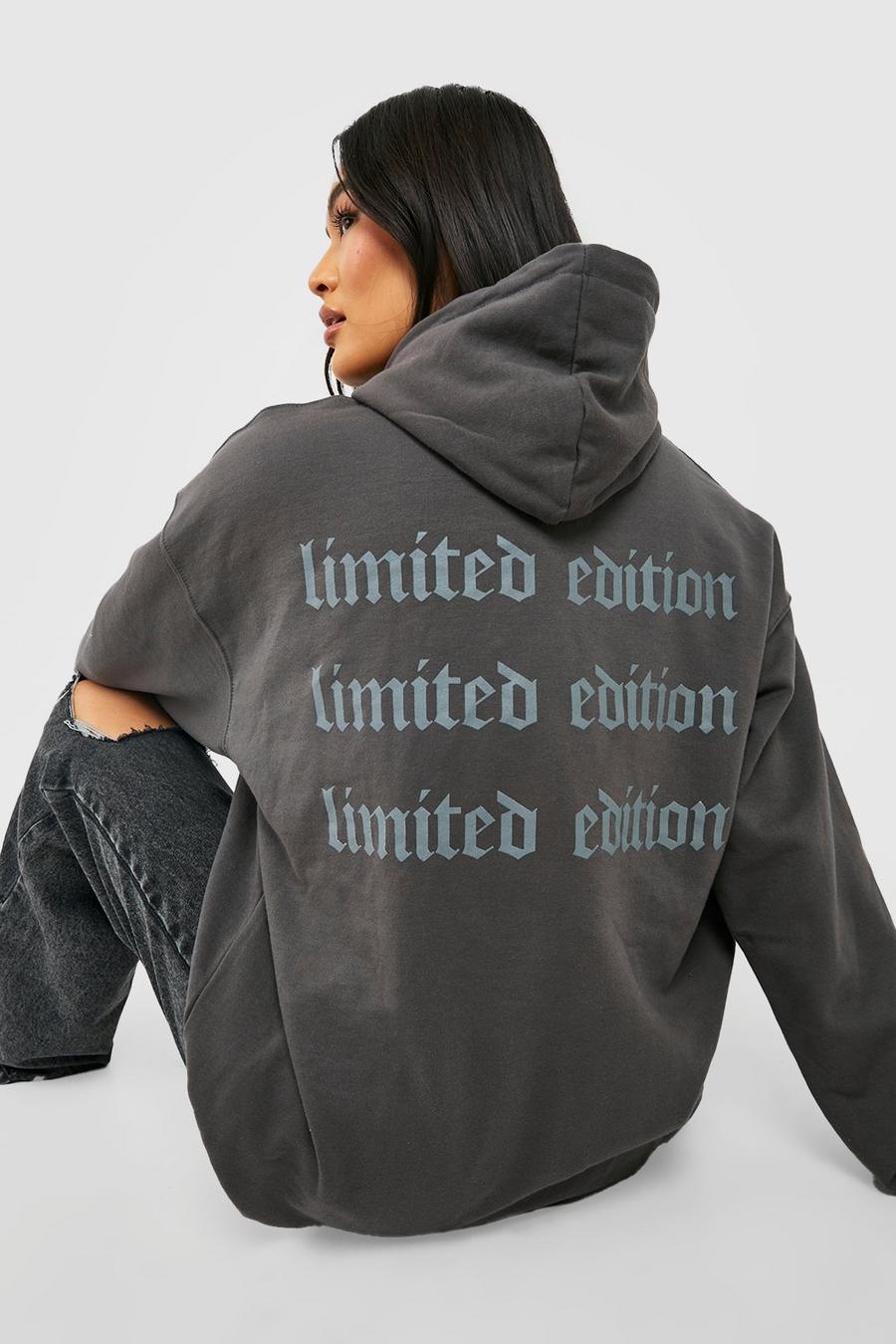 Charcoal Limited Edition Back Print Slogan Oversized Hoodie  image number 1