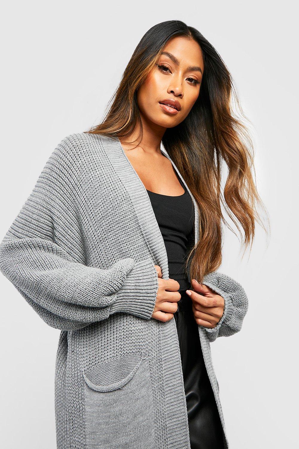 Grey chunky knit cardigan hotsell