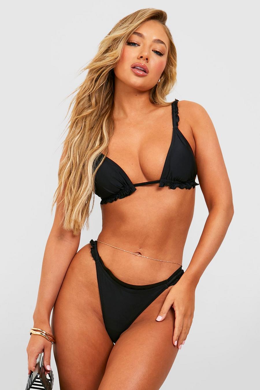 Black Bikini med volanger och vadderad bikiniöverdel image number 1