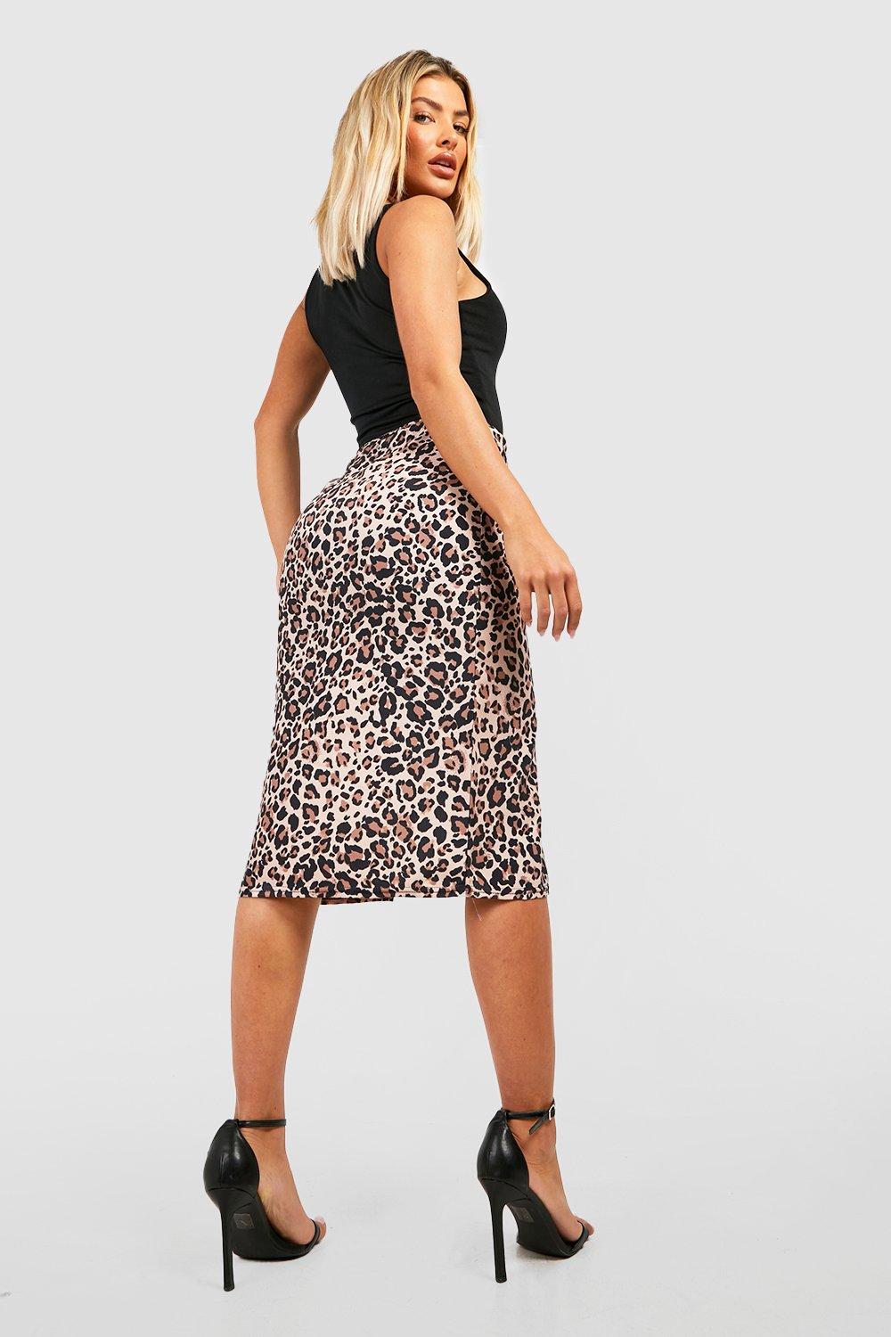 Boohoo petite floaty midi skirt outlet with side split in leopard